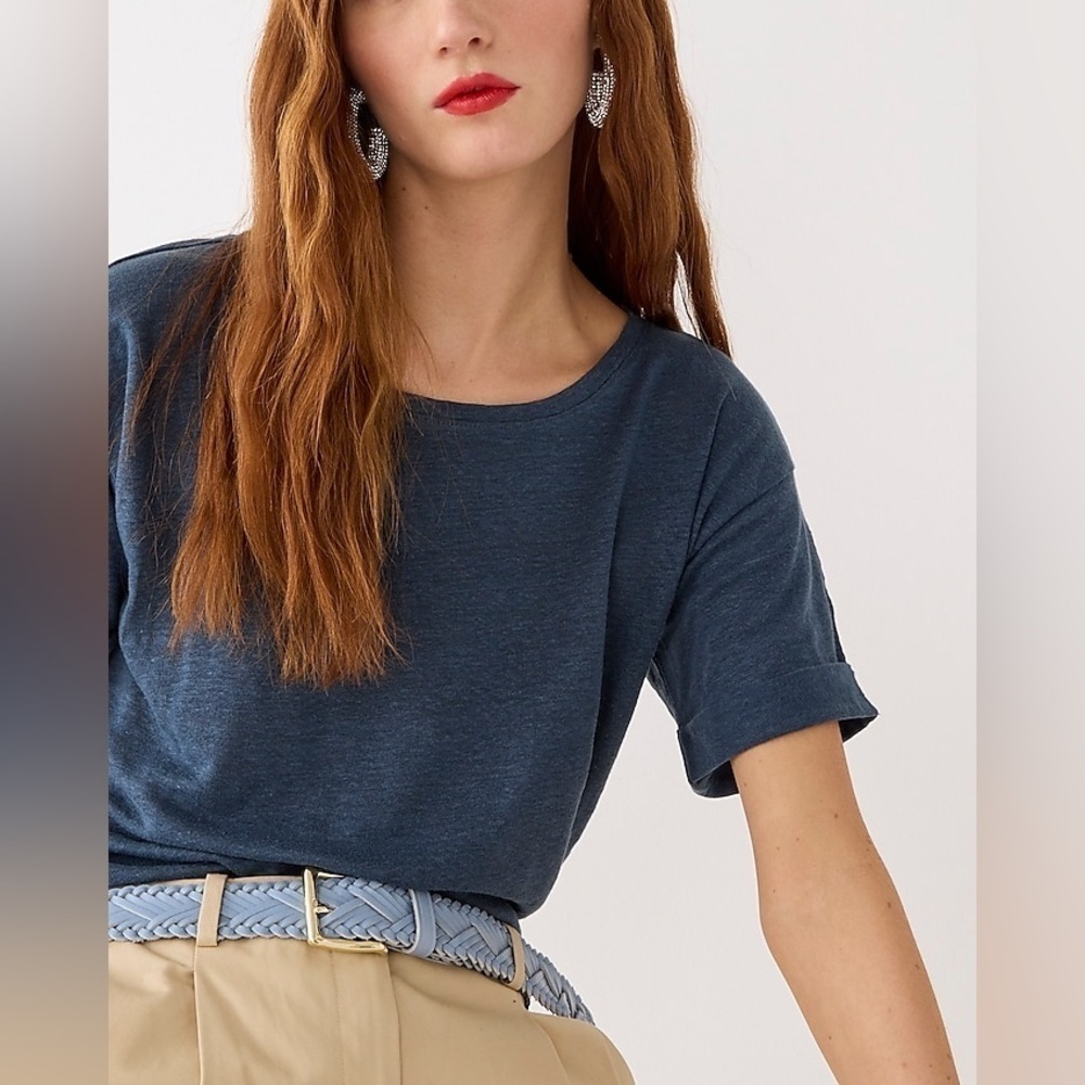 J Crew GREEN Linen roll-cuff crewneck T-shirt
Item BP031
